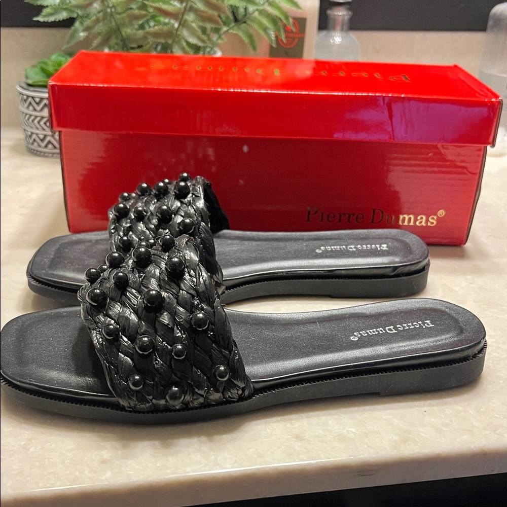 Pierre Dumas Black Woven Slide Sandals